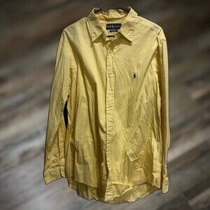 Ralph Lauren Men's Striped Long-Sleeve Button-Down XL Polo Dress Shirt - Yellow